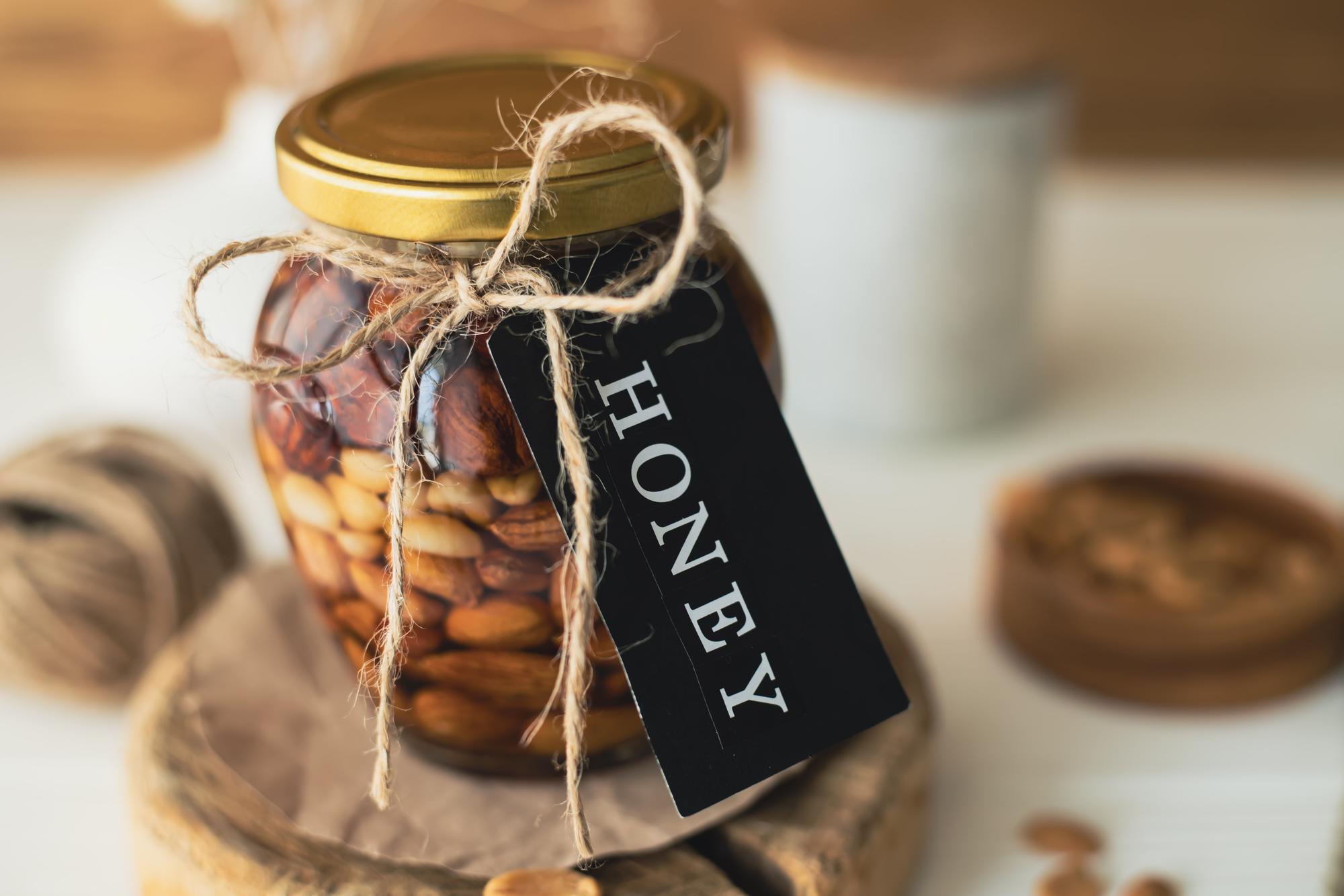 seasonal pantry jars on shelf with labels
